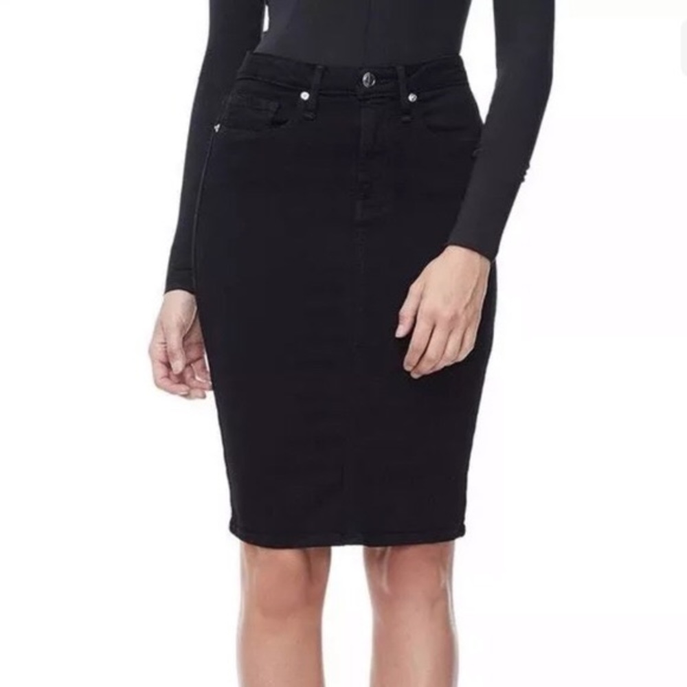 Black denim pencil skirt